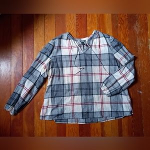 Roots Cabin Plaid Peasant Top XL